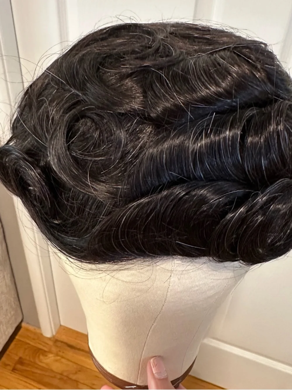 Human Hair Toupee Natural Black mixed with Grey Hairs Hairpiece Toupee #TA7